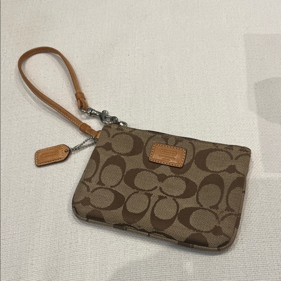 Coach Tan and Brown Signature Wristlet - Picture 1 of 5